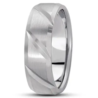 10K white gold 7mm. satin basic-diamond-carved-wedding-ring - alternate view 5 thumbnail