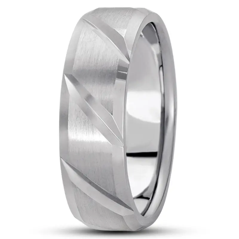 platinum 7mm. satin basic-diamond-carved-wedding-ring - alternate view 5