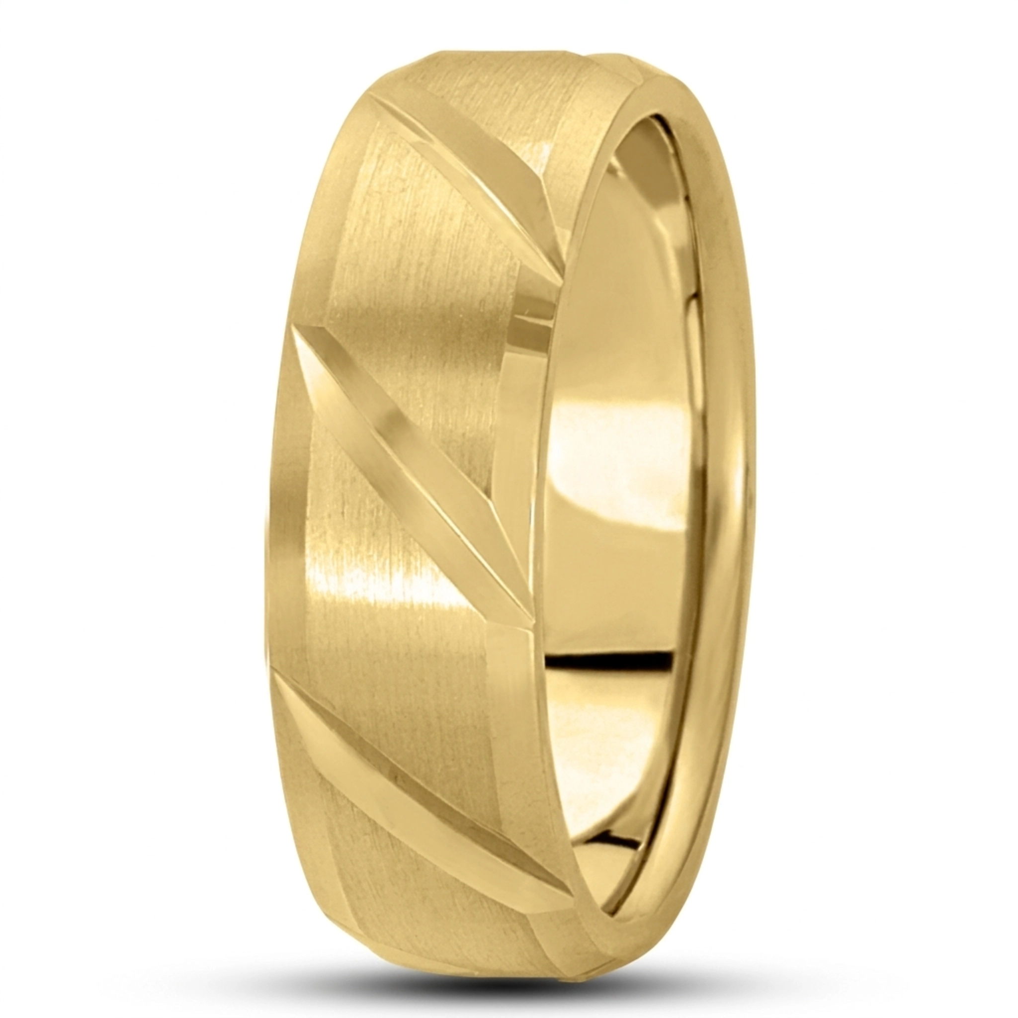 10K yellow gold 7mm. satin basic-diamond-carved-wedding-ring - alternate view 2