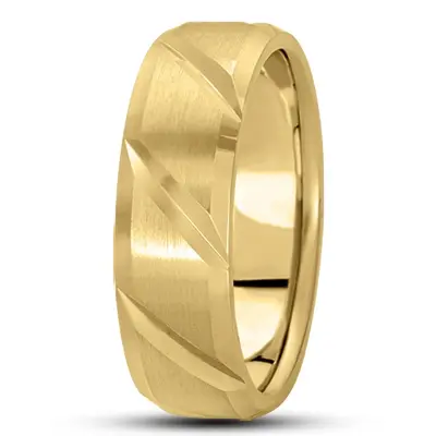 10K yellow gold 7mm. satin basic-diamond-carved-wedding-ring - alternate view 2 thumbnail