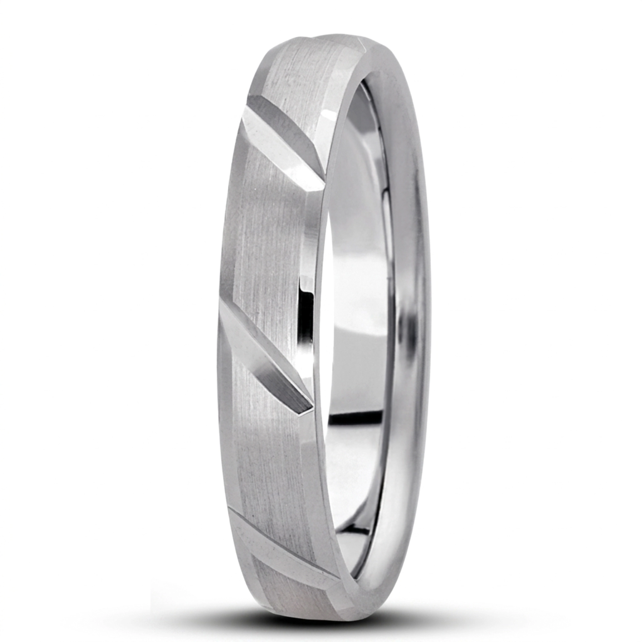 10K white gold 4mm. satin basic-diamond-carved-wedding-ring - main view