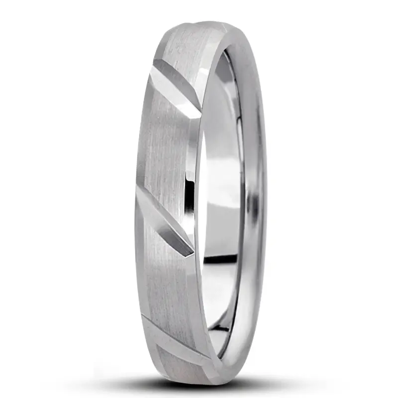 platinum 4mm. satin basic-diamond-carved-wedding-ring - alternate view 2