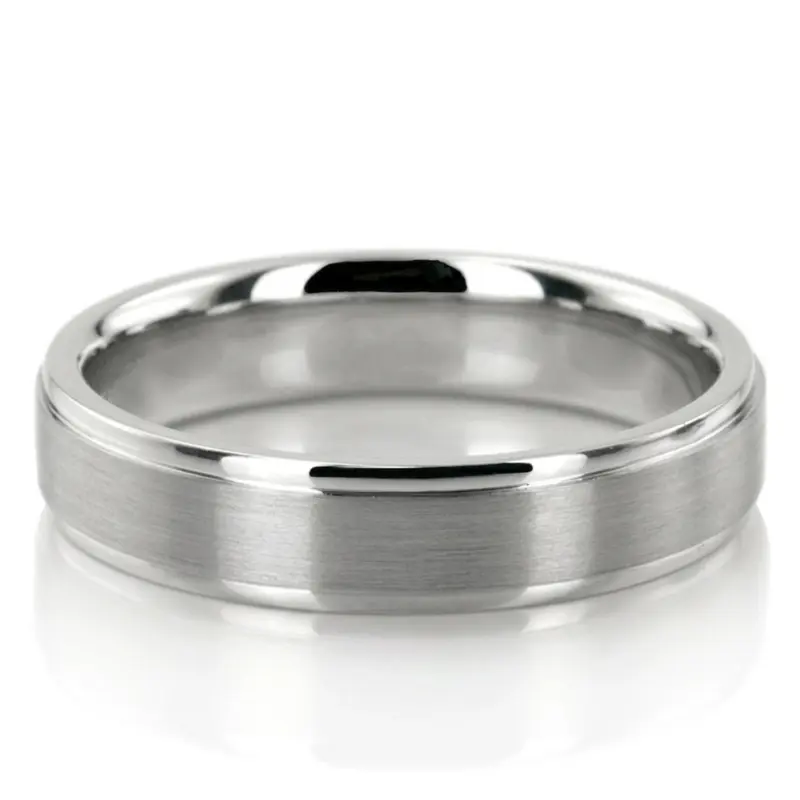 14K white gold 5mm. satin basic-carved-simple-wedding-ring - main view