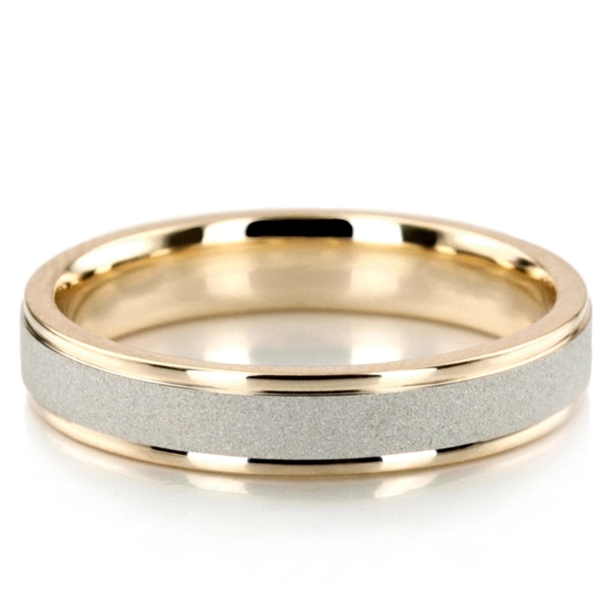 10K yellow-white-yellow gold 4mm. stone finish basic-carved-simple-wedding-ring - alternate view 3