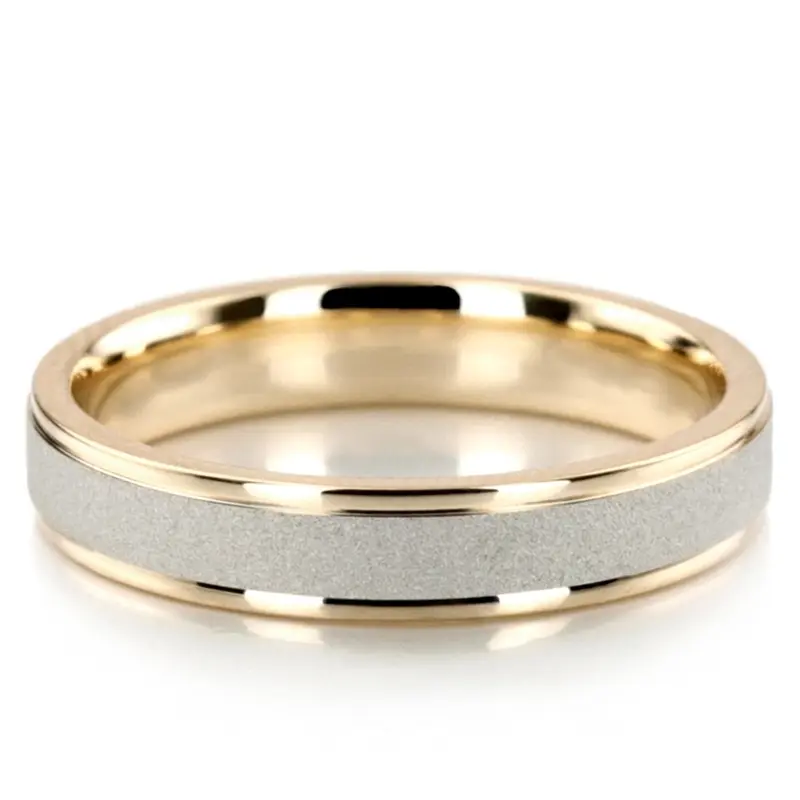 14K yellow-white-yellow gold 4mm. stone finish basic-carved-simple-wedding-ring - alternate view 2