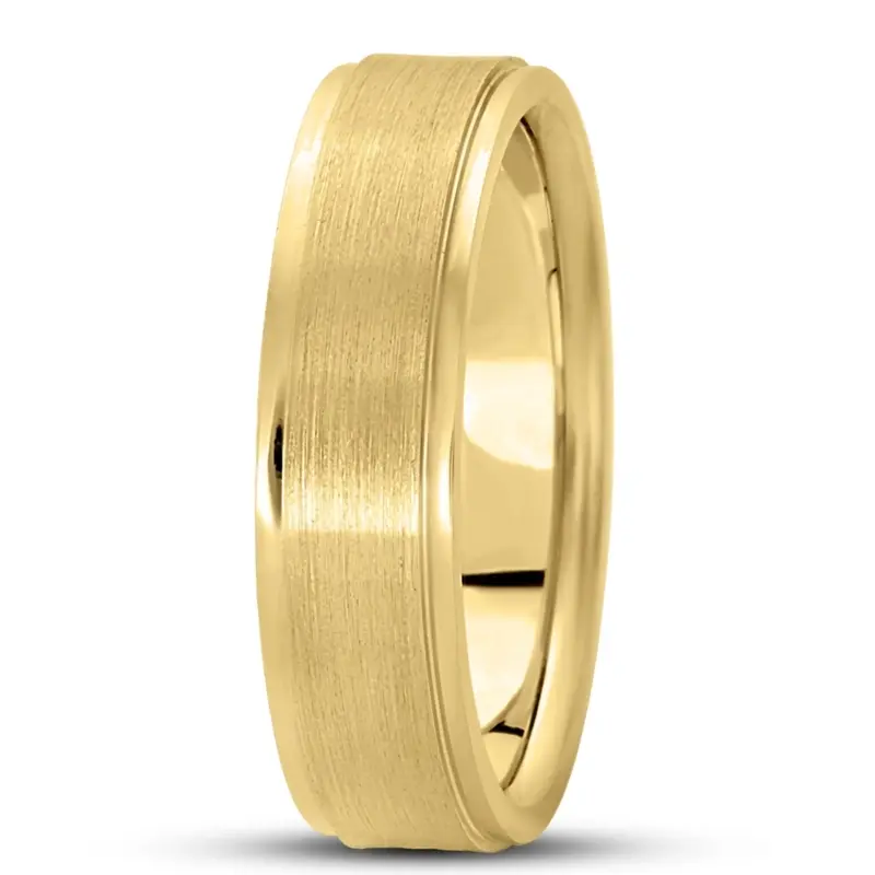14K yellow gold 6mm. satin basic-carved-simple-wedding-ring - alternate view 3