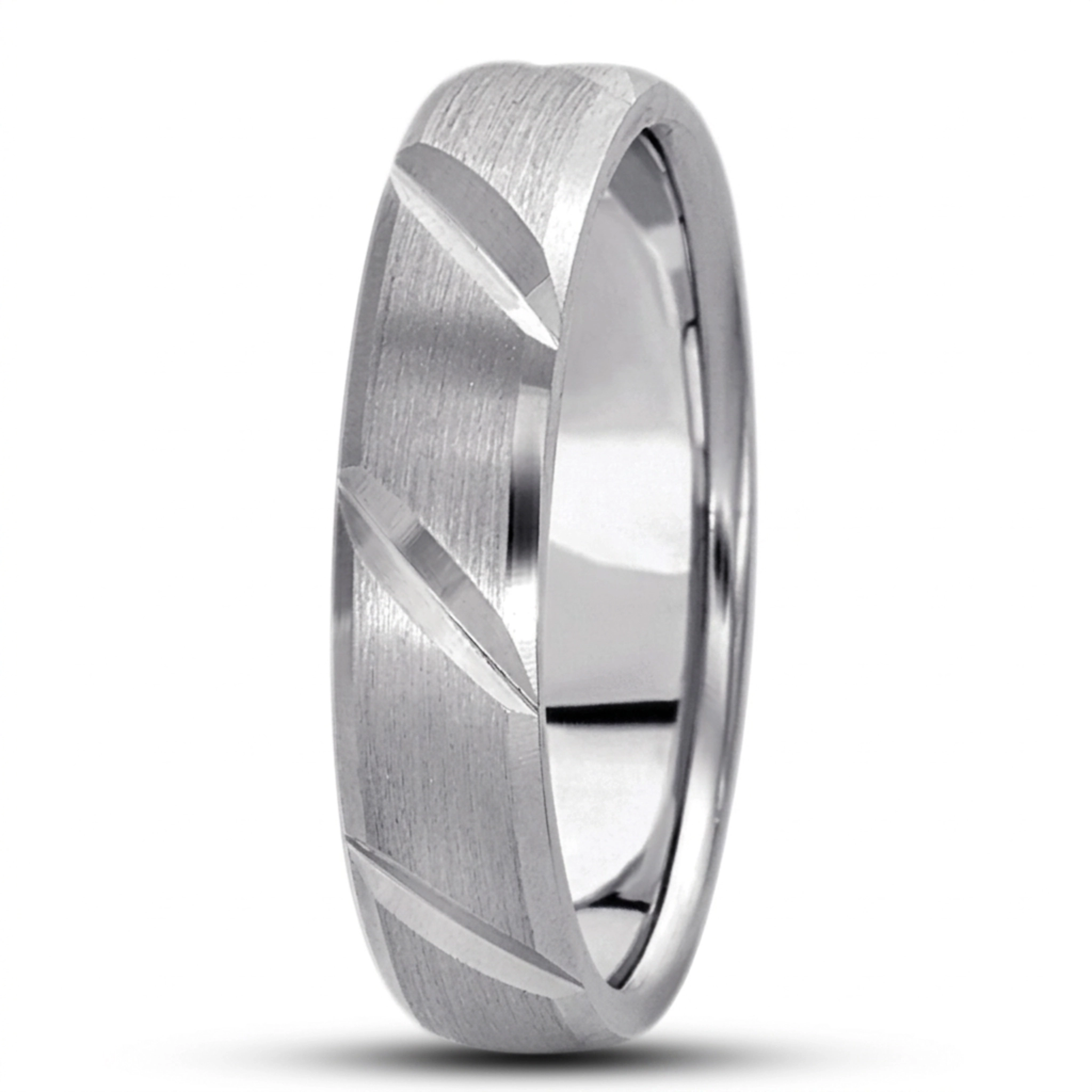 10K white gold 5mm. satin basic-diamond-carved-wedding-ring - alternate view 3