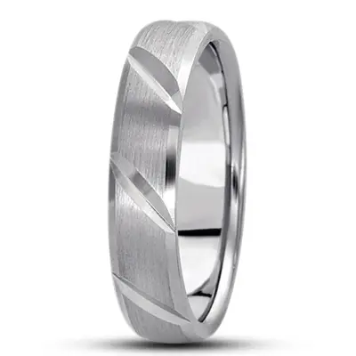 10K white gold 5mm. satin basic-diamond-carved-wedding-ring - alternate view 3 thumbnail