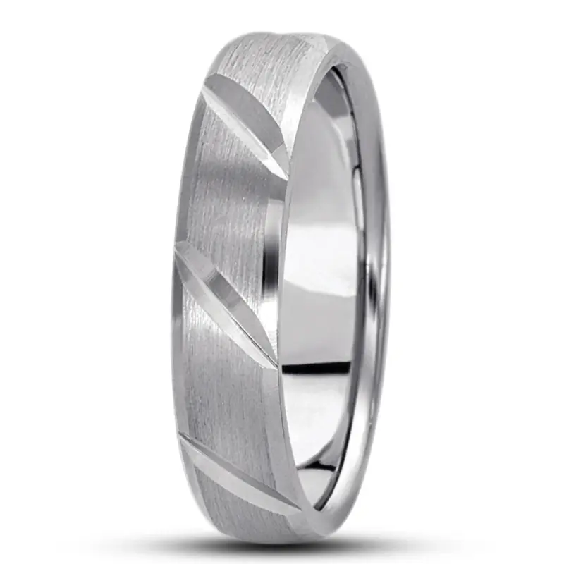 platinum 5mm. satin basic-diamond-carved-wedding-ring - alternate view 4