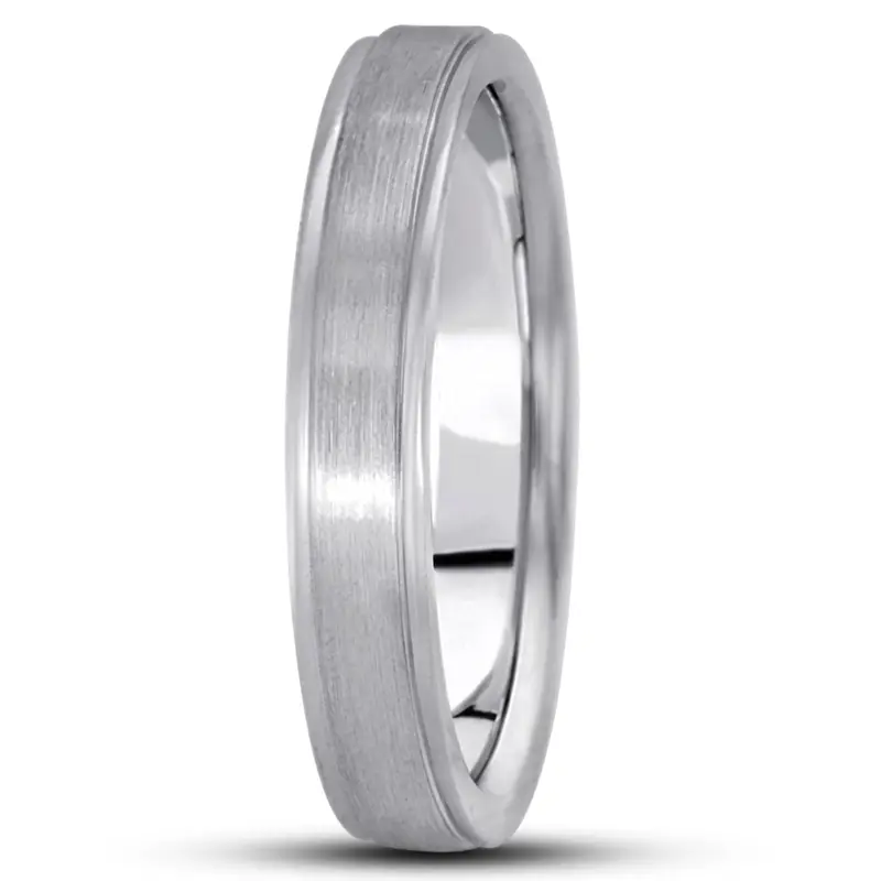 14K white gold 4mm. satin basic-carved-simple-wedding-ring - alternate view 8
