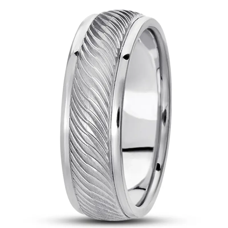 14K white gold 7mm. same as picture basic-carved-diamond-cut-wedding-ring - alternate view 2