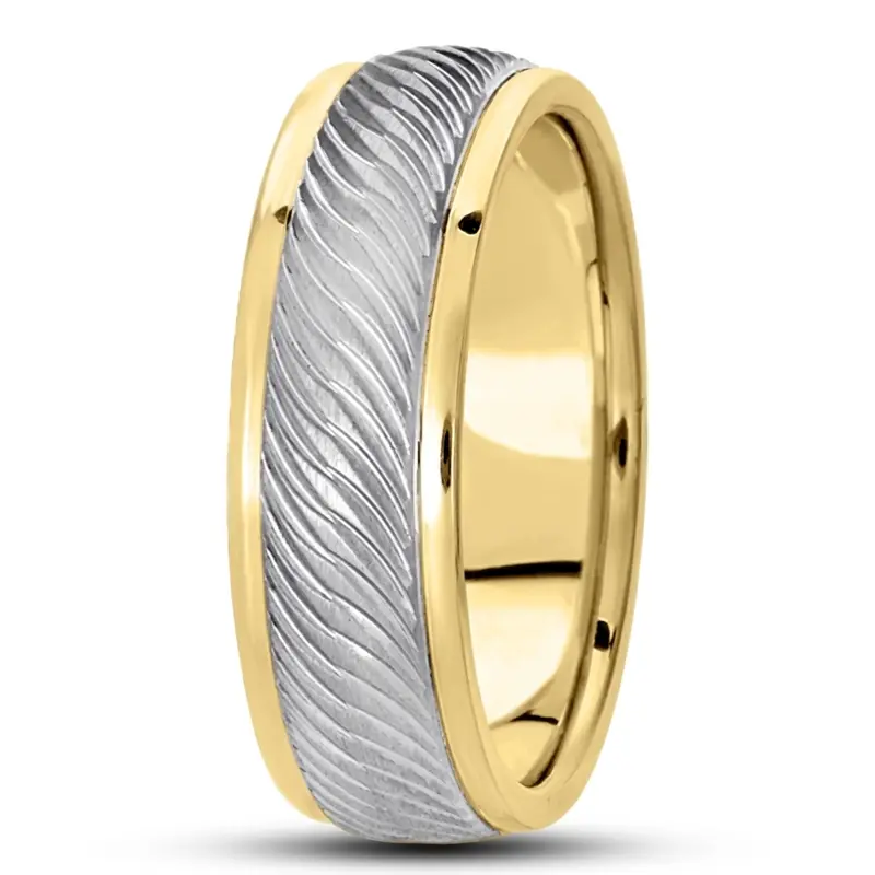 14K yellow-white-yellow gold 7mm. same as picture basic-carved-diamond-cut-wedding-ring - alternate view 4