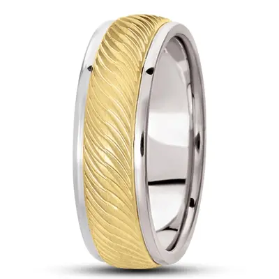 Wavy Grooved Carved Design Wedding Band 