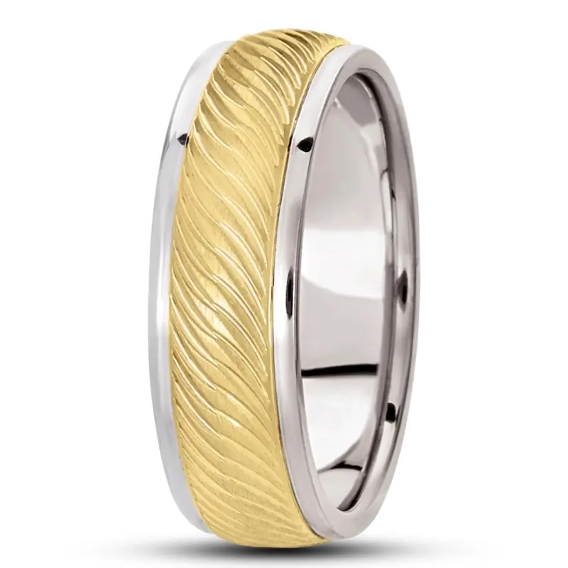 14K white-yellow-white gold 7mm. same as picture basic-carved-diamond-cut-wedding-ring - main view