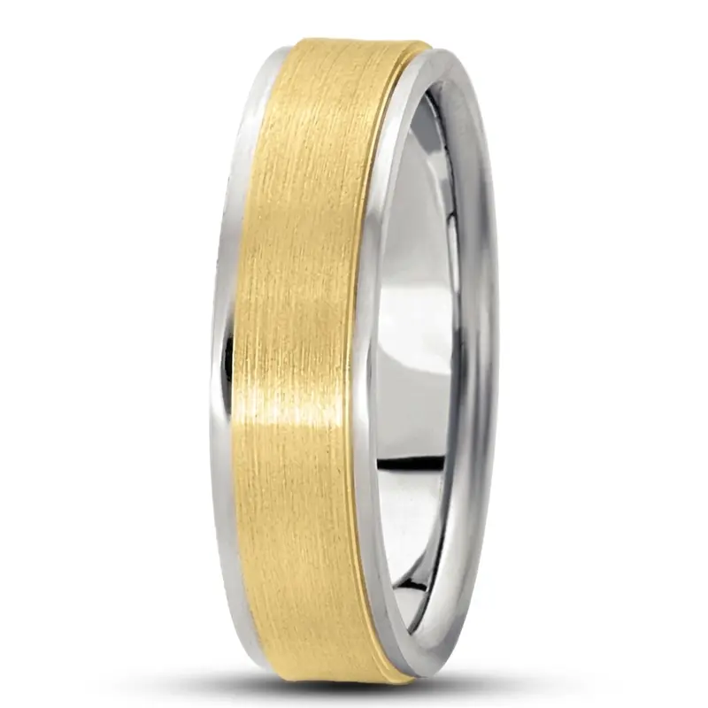 14K white-yellow-white gold 6mm. satin basic-carved-simple-wedding-ring - alternate view 5
