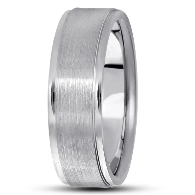14K white gold 7mm. satin basic-carved-simple-wedding-ring - alternate view 6