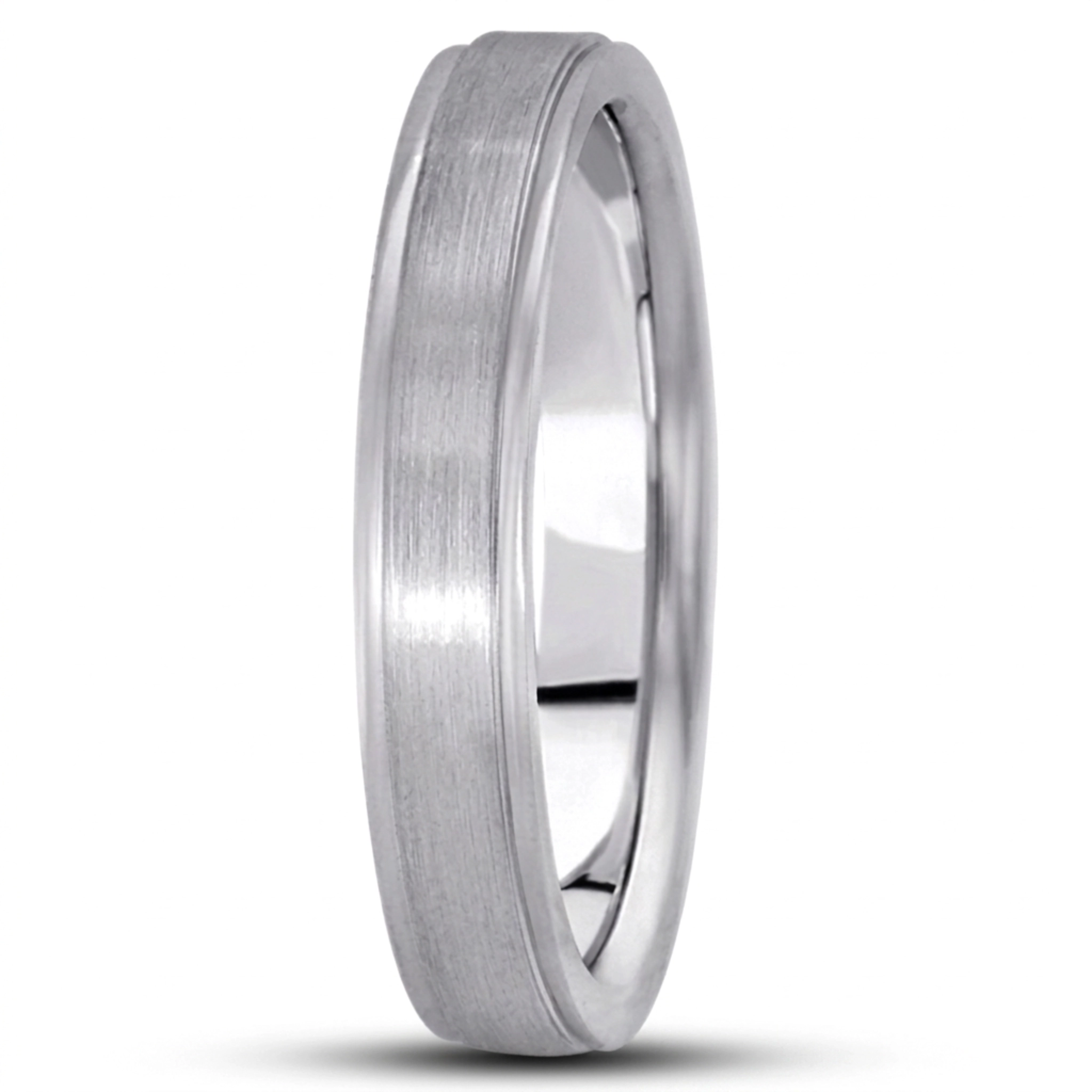 10K white gold 4mm. satin basic-carved-simple-wedding-ring - main view
