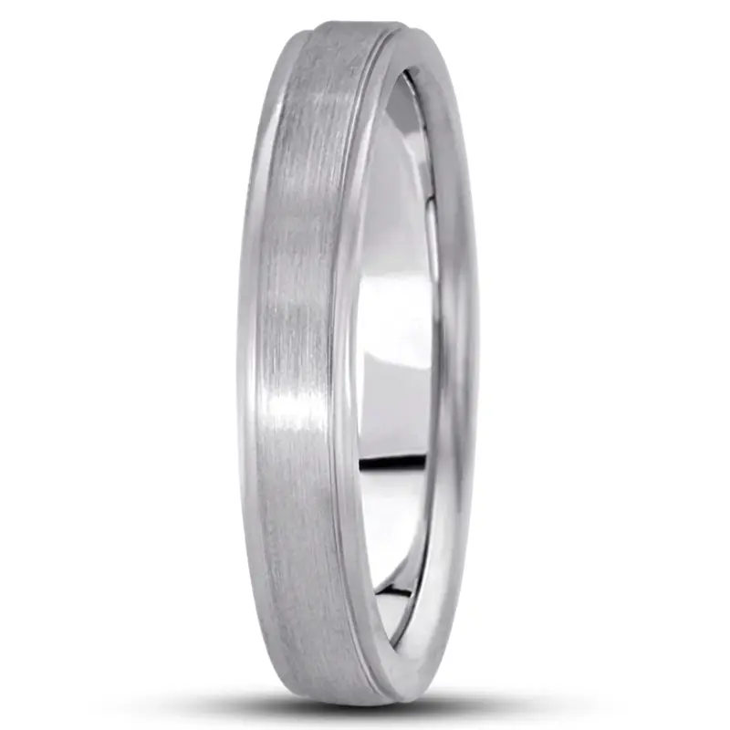 14K white gold 4mm. satin basic-carved-simple-wedding-ring - alternate view 7