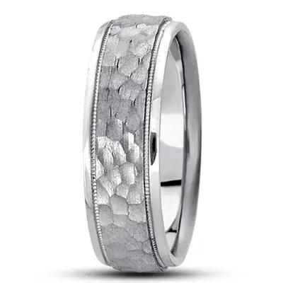 10K white gold 7mm. hammer basic-diamond-carved-wedding-ring - alternate view 6 thumbnail