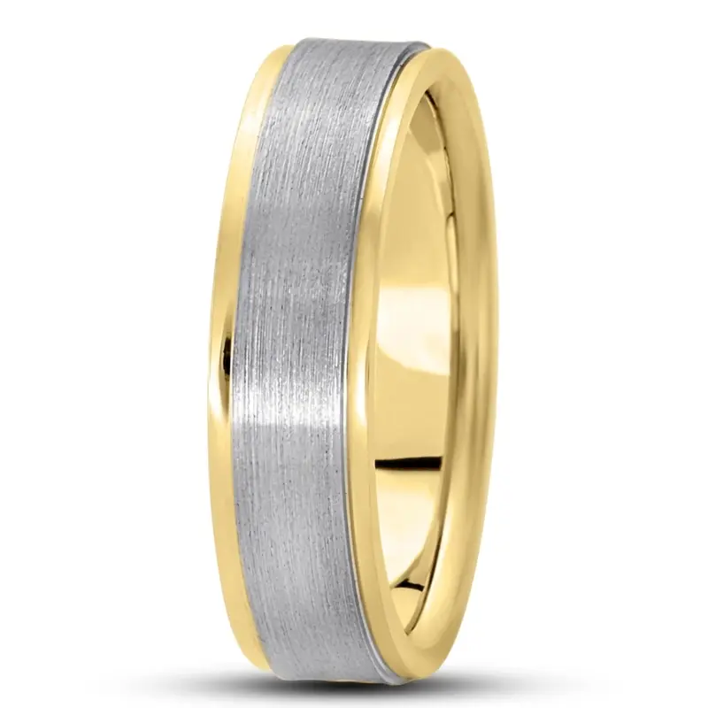 14K yellow-white-yellow gold 6mm. satin basic-carved-simple-wedding-ring - alternate view 4