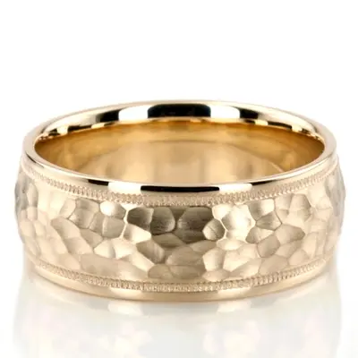 10K yellow gold 8mm. hammer basic-diamond-carved-wedding-ring - alternate view 3 thumbnail