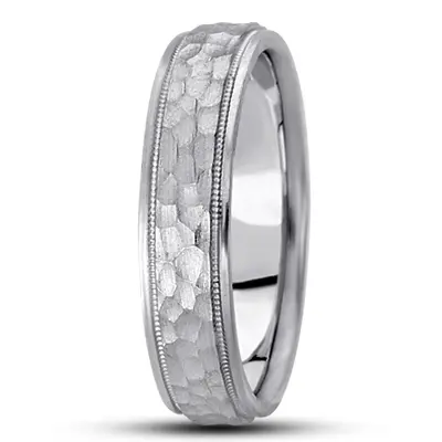 10K white gold 5mm. hammer basic-diamond-carved-wedding-ring - main view thumbnail