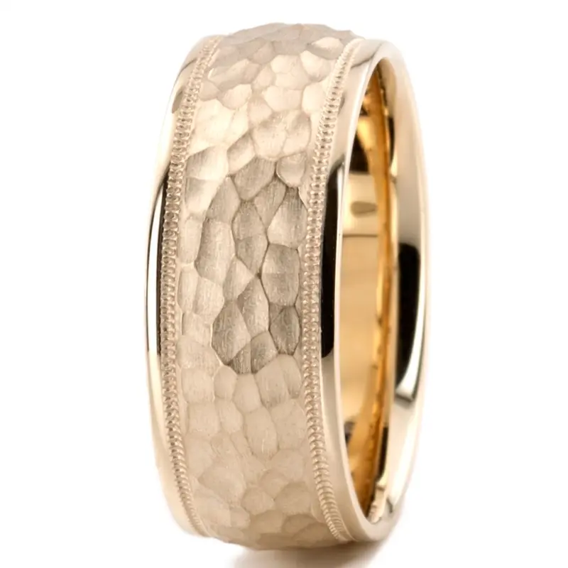 10K yellow gold 8mm. hammer basic-diamond-carved-wedding-ring - alternate view 7
