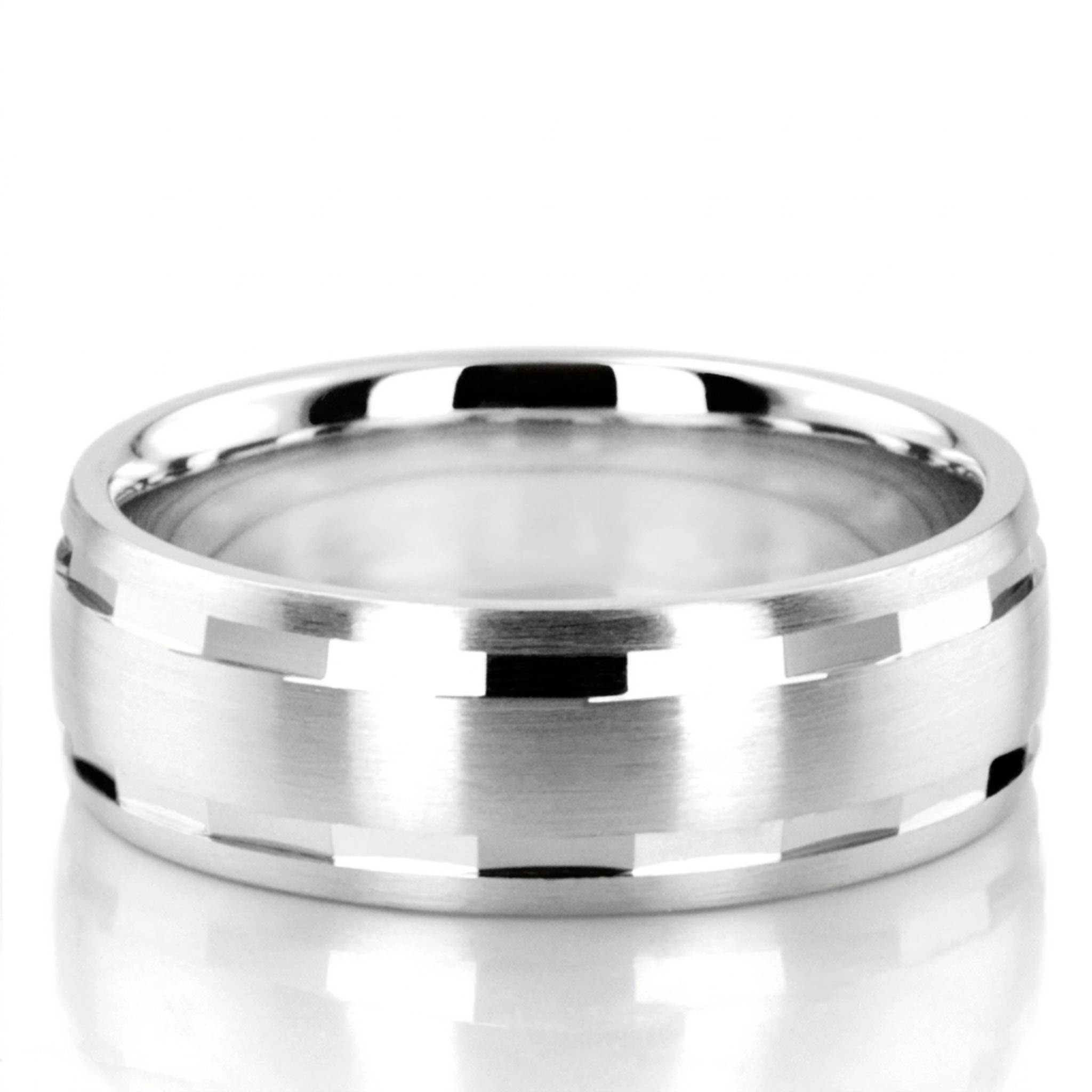 10K white gold 7mm. satin basic-diamond-carved-wedding-ring - main view
