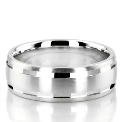 10K white gold 7mm. satin basic-diamond-carved-wedding-ring - main view thumbnail