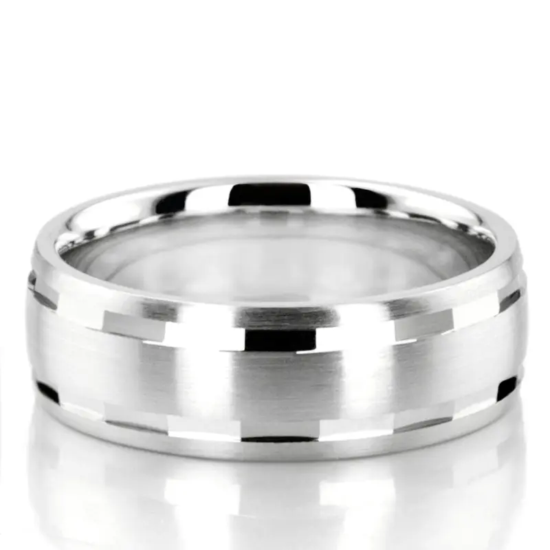 10K white gold 7mm. satin basic-diamond-carved-wedding-ring - main view