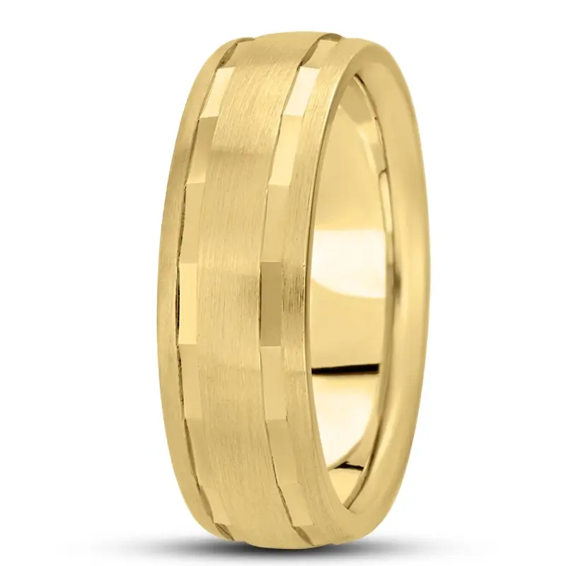 10K yellow gold 7mm. satin basic-diamond-carved-wedding-ring - alternate view 5