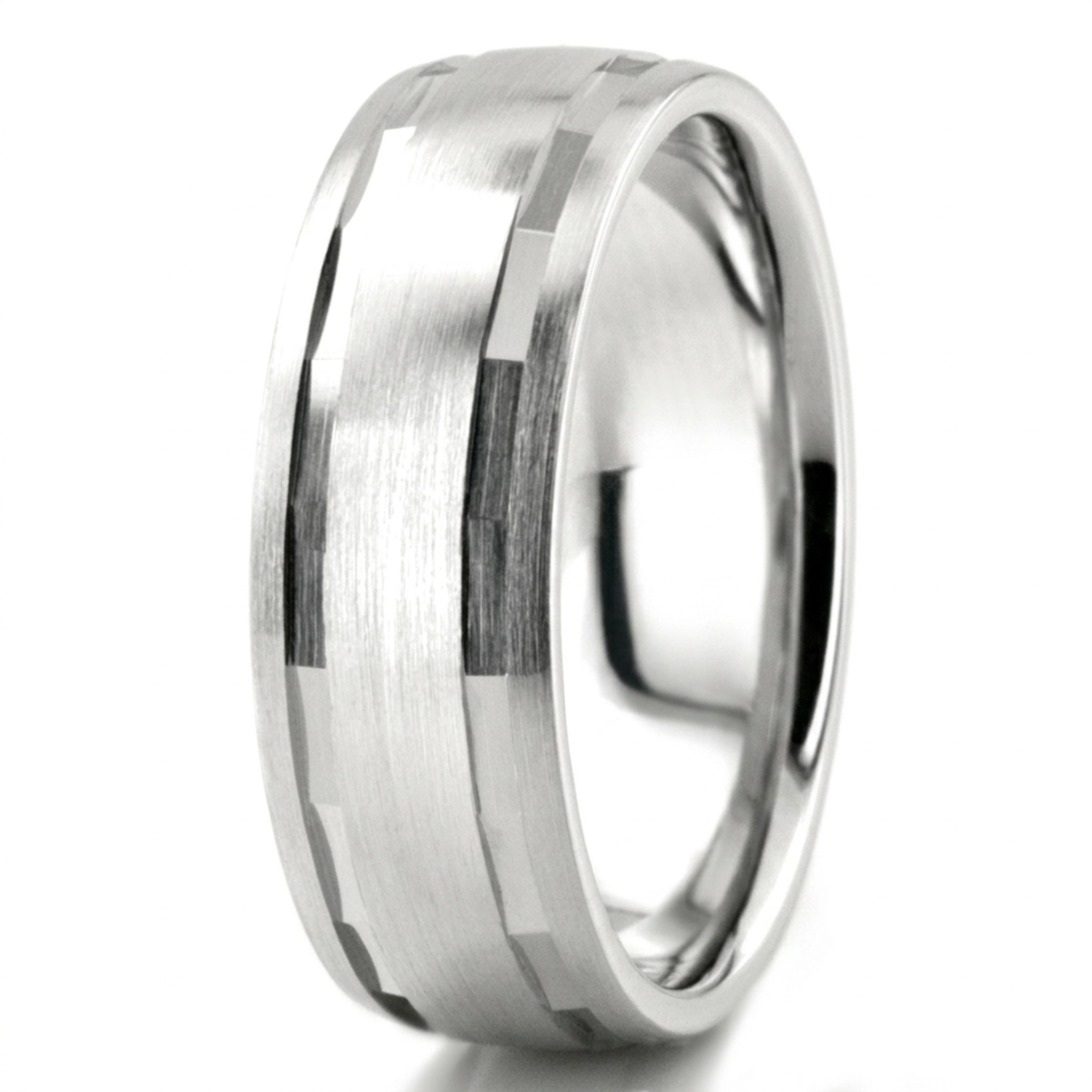 10K white gold 7mm. satin basic-diamond-carved-wedding-ring - alternate view 6