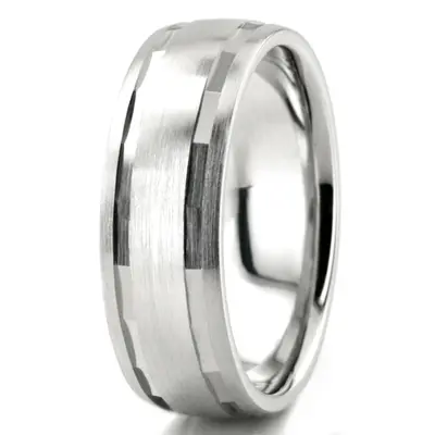 10K white gold 7mm. satin basic-diamond-carved-wedding-ring - alternate view 6 thumbnail