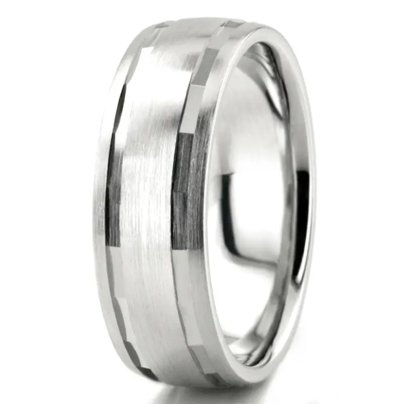 10K white gold 7mm. satin basic-diamond-carved-wedding-ring - alternate view 6