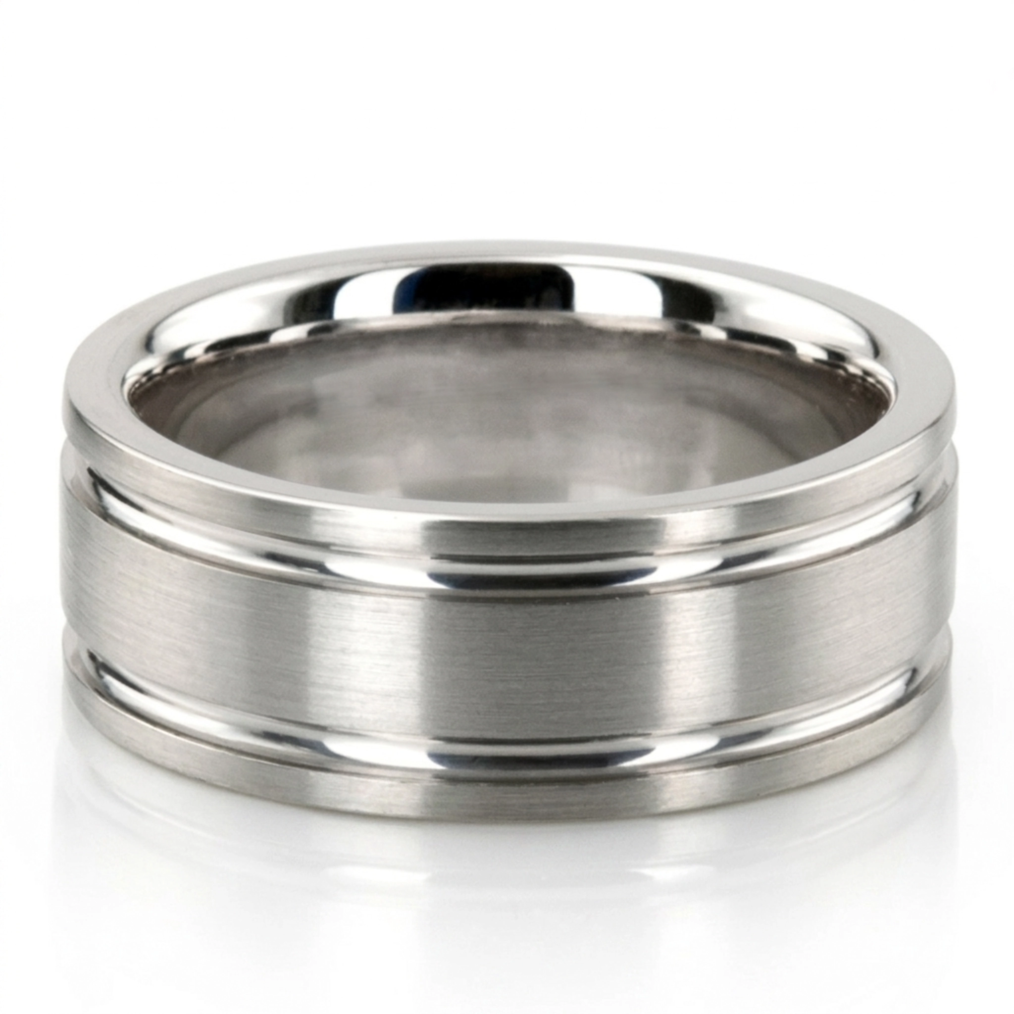 10K white gold 7mm. satin basic-carved-simple-wedding-bands - alternate view 2