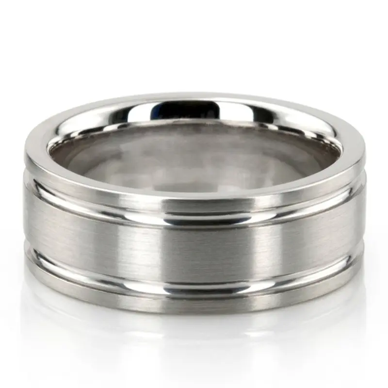 18K white gold 7mm. satin basic-carved-simple-wedding-bands - main view