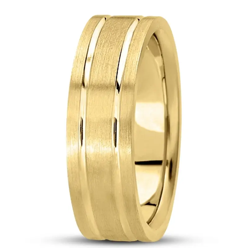 18K yellow gold 7mm. satin basic-carved-simple-wedding-bands - alternate view 3