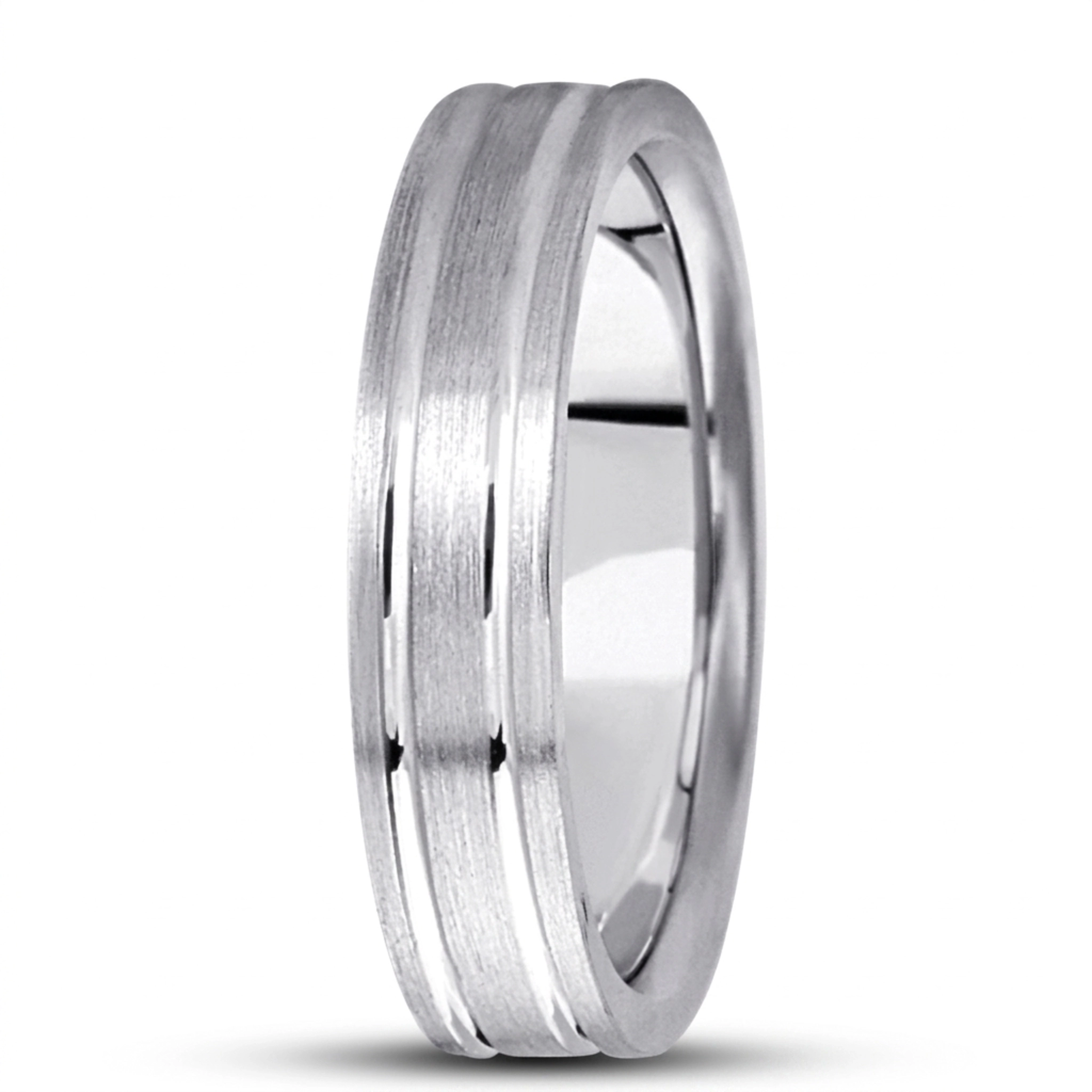 10K white gold 5mm. satin basic-carved-simple-wedding-bands - main view