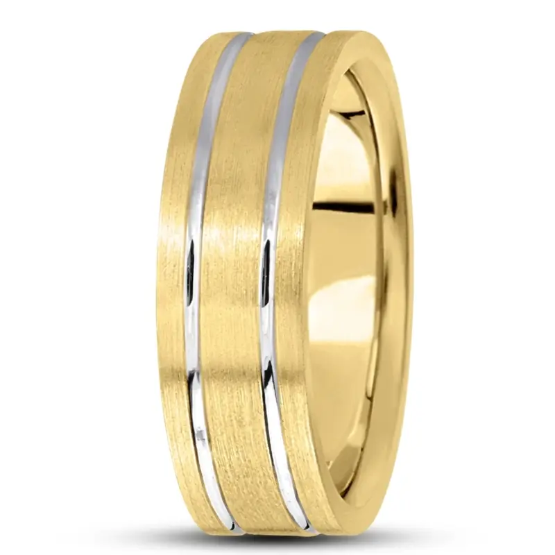 18K y-w-y-w-y gold 7mm. satin basic-carved-simple-wedding-bands - alternate view 4