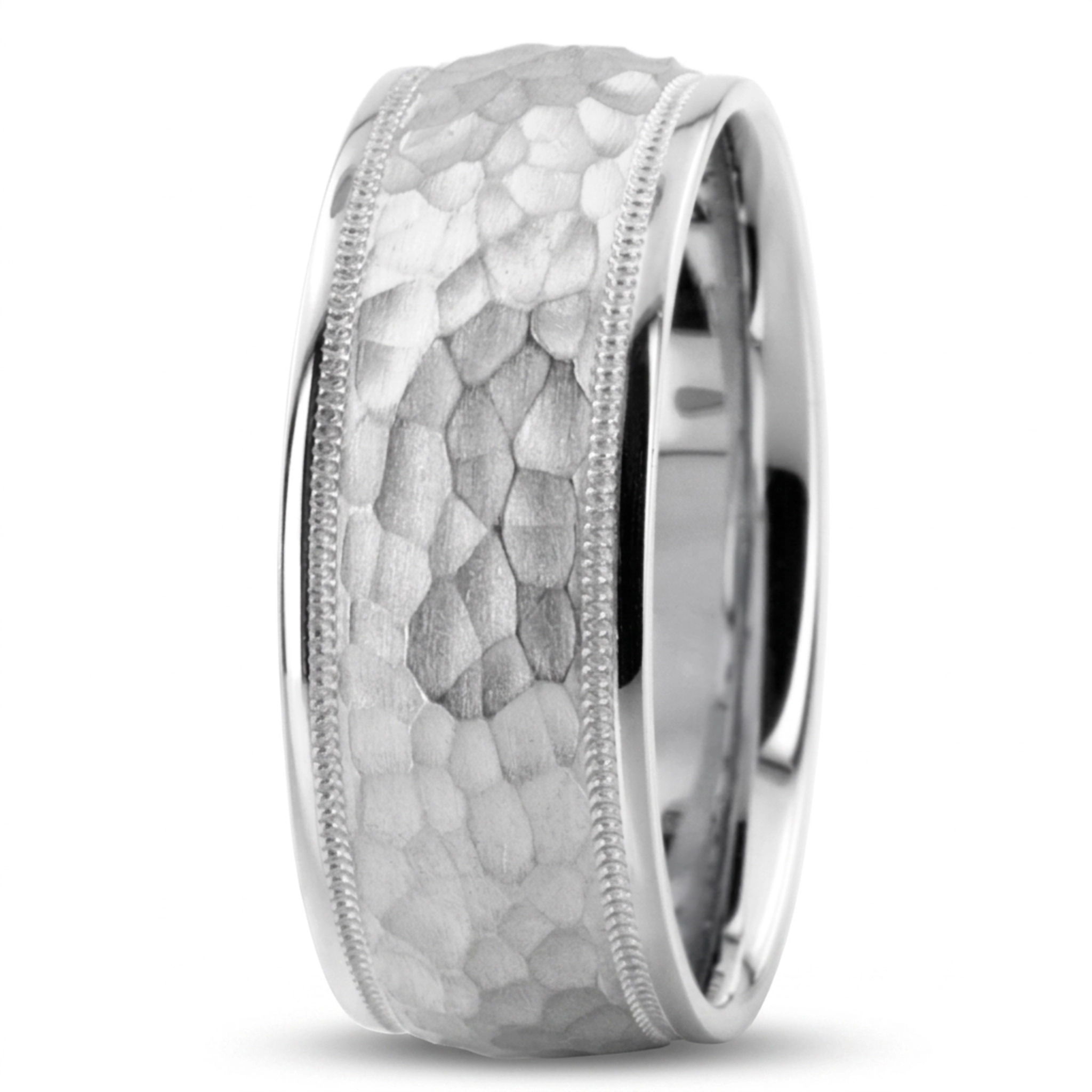 10K white gold 8mm. hammer basic-diamond-carved-wedding-ring - alternate view 5