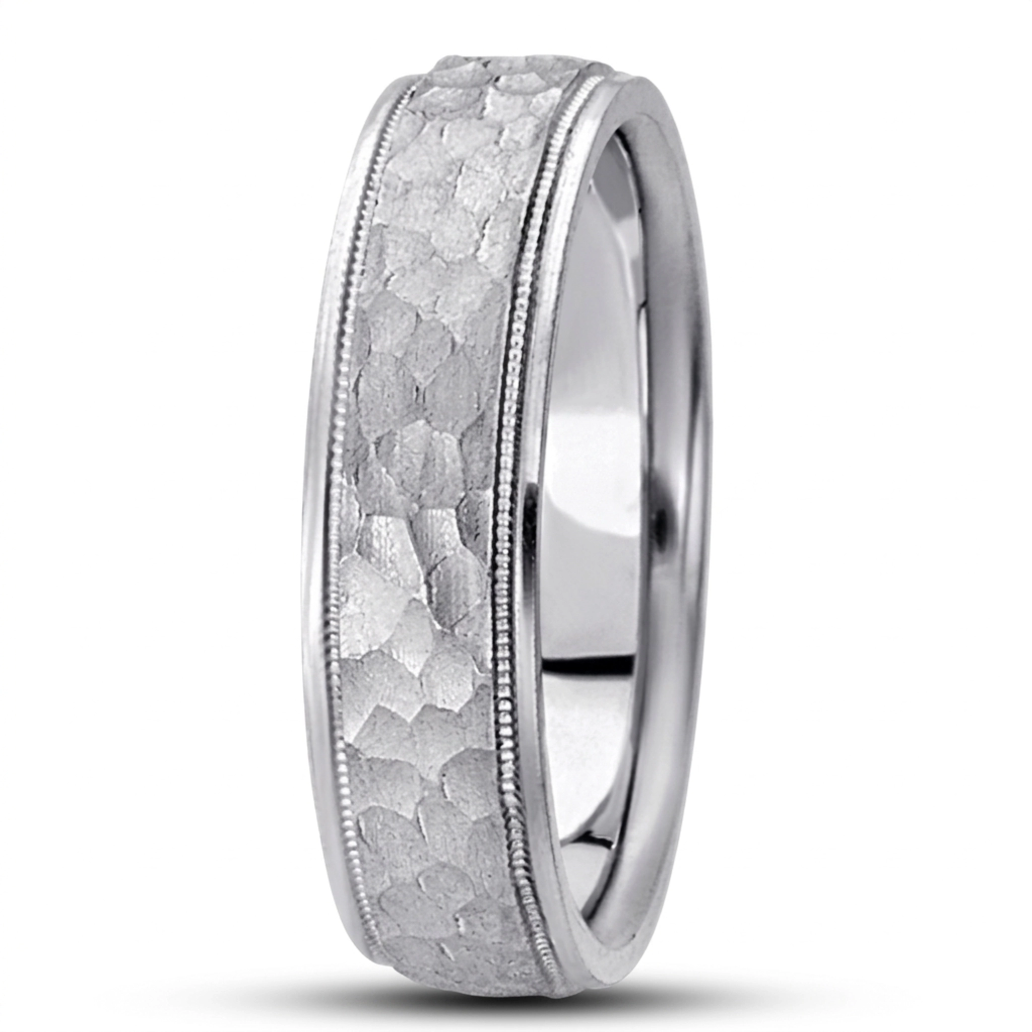 10K white gold 6mm. hammer basic-diamond-carved-wedding-ring - alternate view 4