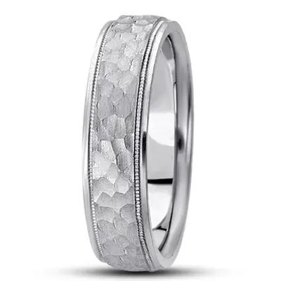 10K white gold 6mm. hammer basic-diamond-carved-wedding-ring - alternate view 4 thumbnail