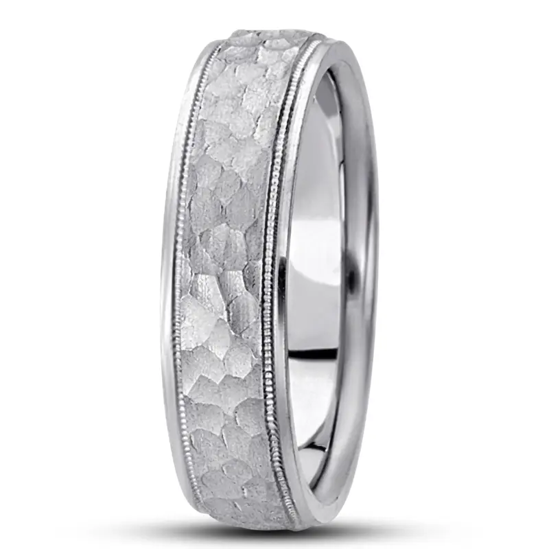 10K white gold 6mm. hammer basic-diamond-carved-wedding-ring - alternate view 4