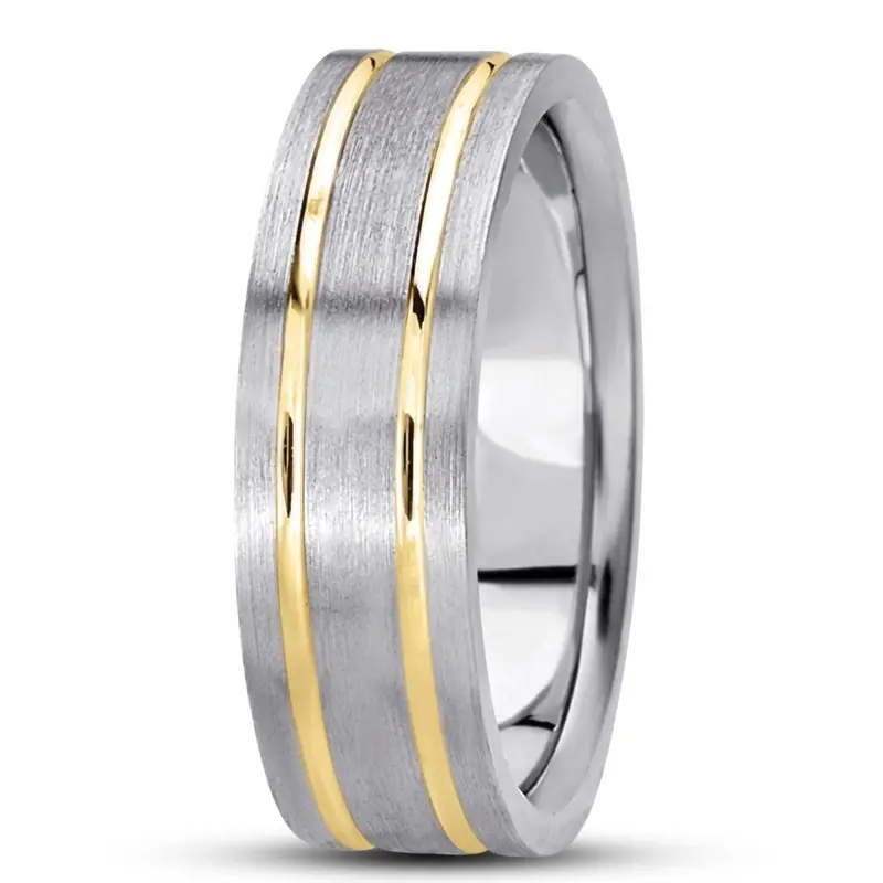 18K w-y-w-y-w gold 7mm. satin basic-carved-simple-wedding-bands - alternate view 5