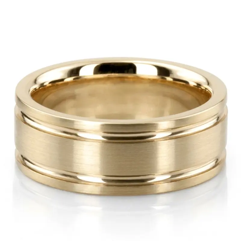18K yellow gold 7mm. satin basic-carved-simple-wedding-bands - alternate view 2