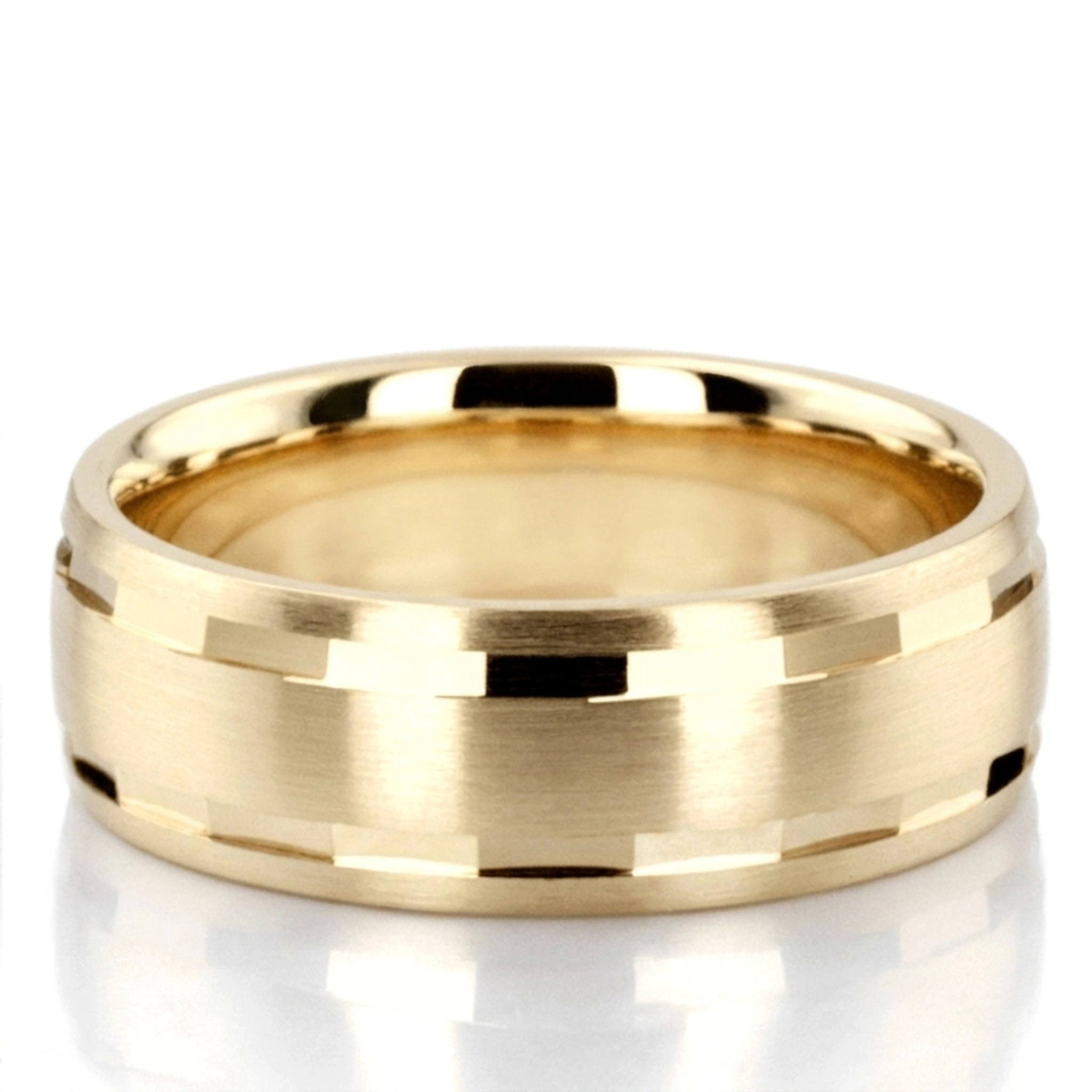 10K yellow gold 7mm. satin basic-diamond-carved-wedding-ring - alternate view 2