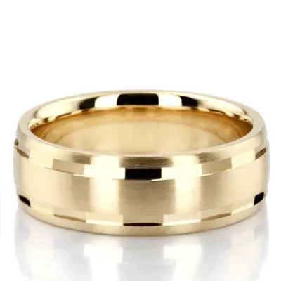 10K yellow gold 7mm. satin basic-diamond-carved-wedding-ring - alternate view 2 thumbnail