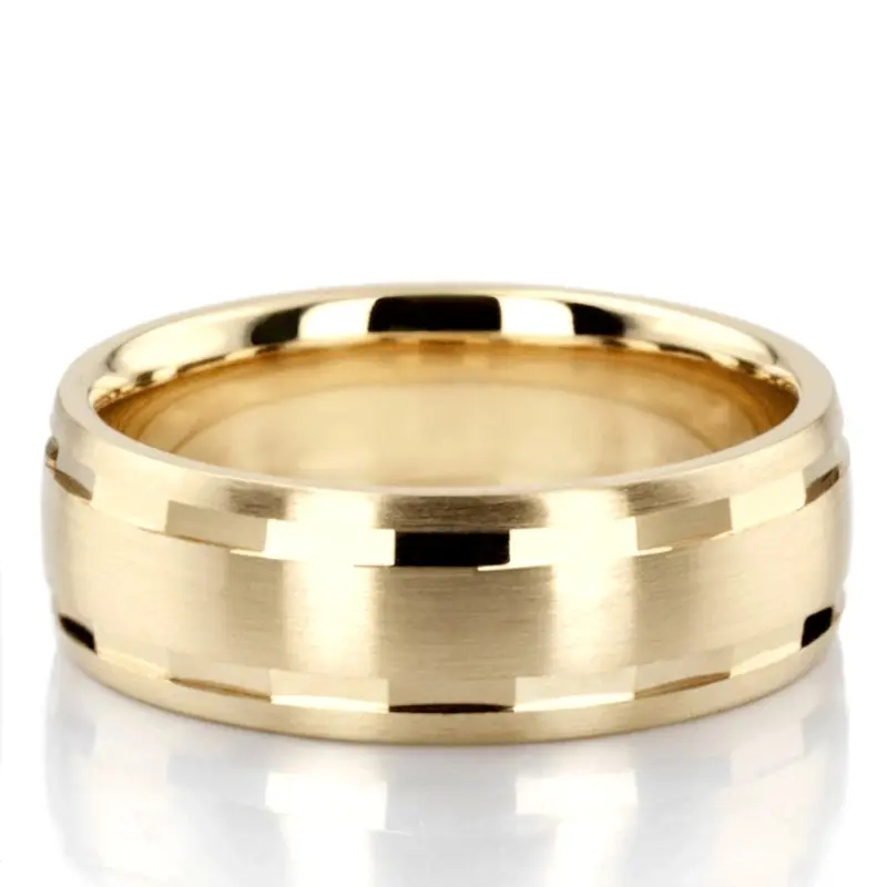 10K yellow gold 7mm. satin basic-diamond-carved-wedding-ring - alternate view 2