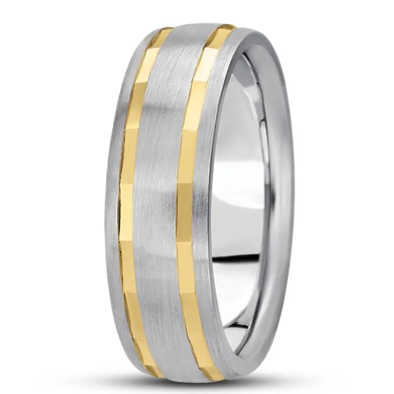 10K w-y-w-y-w gold 7mm. satin basic-diamond-carved-wedding-ring - alternate view 3