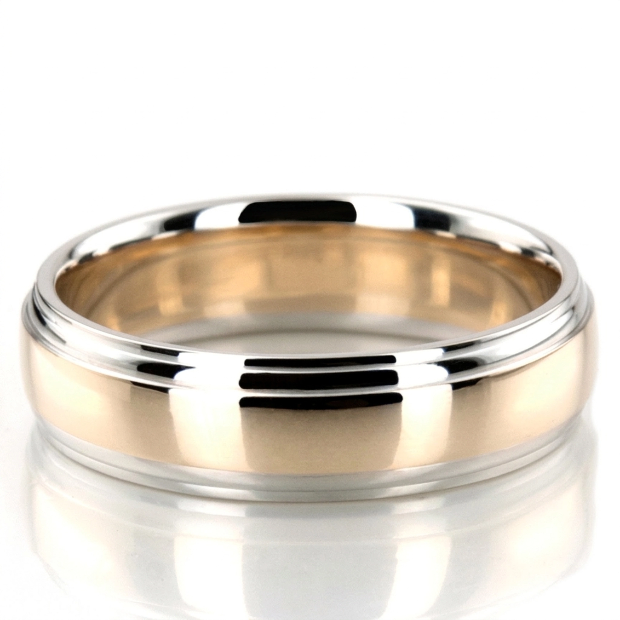 10K white-yellow-white gold 6mm. high polish basic-carved-simple-wedding-bands - alternate view 2